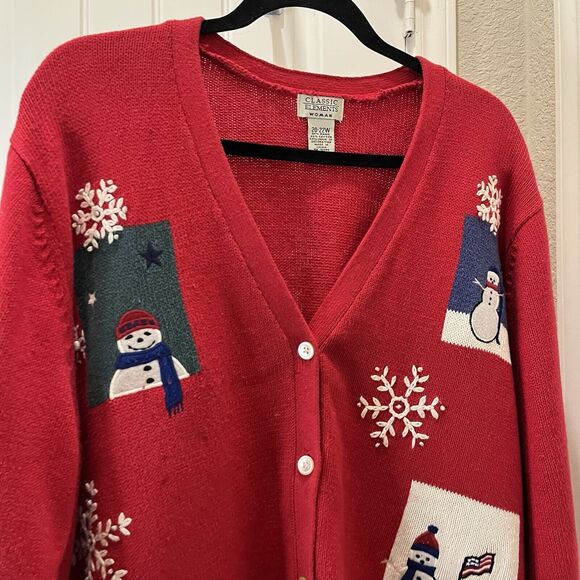 Classic Elements Ugly Christmas Cardigan Sweater Red Snowman Womens Size 20-22W - Picture 3 of 8